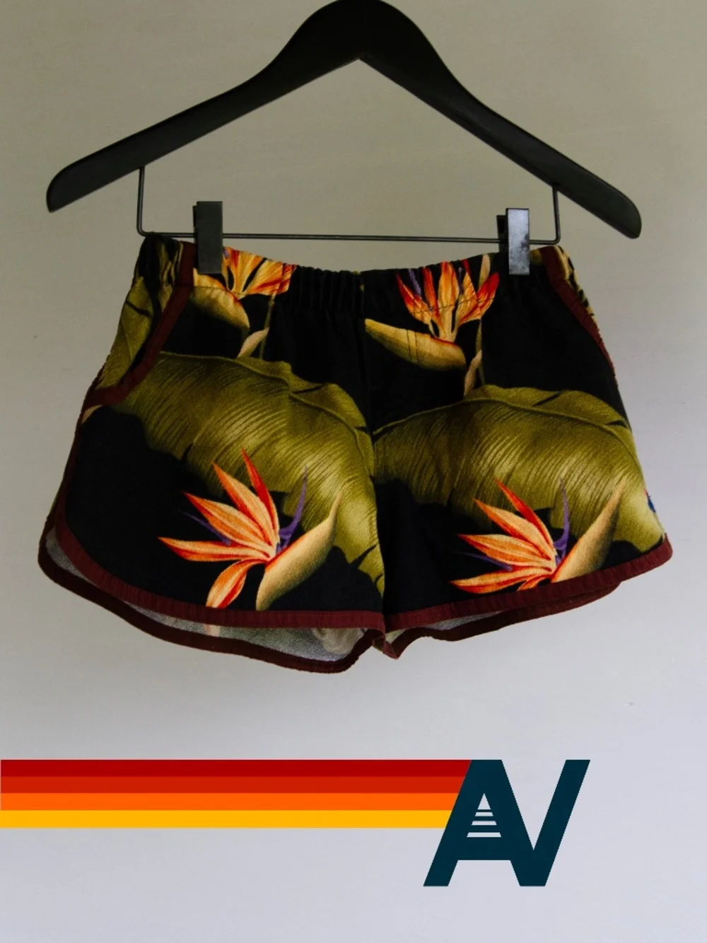 Aviator Nation Bird of Paradise Stripe Track Shorts Handmade in California EUC - Picture 1 of 5